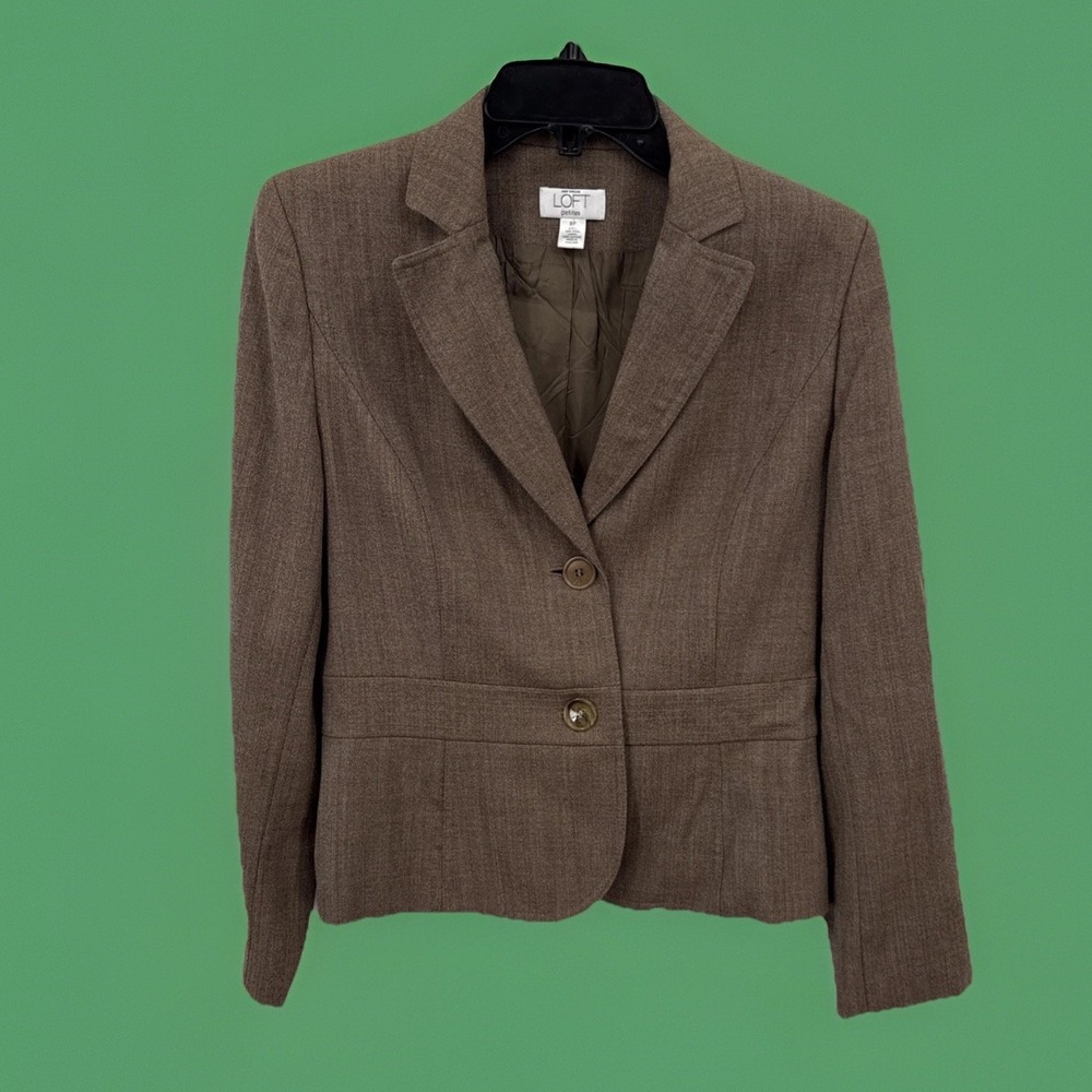 Ann Taylor LOFT Jacket Coat Womens Sz 8P Brown Wool Two Button Lined